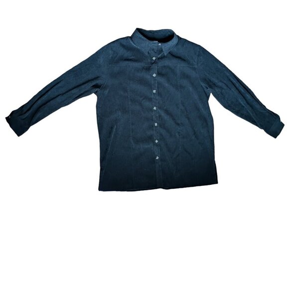 Outline Black Velvet Button Down Long Sleeve Shirt with  Brown Buttons Size 16W - Picture 9 of 13